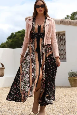 Indiana Maxi Dress - Lace Back Shirred Waist A Line Dress with Handkerchief Hemline in Eternity Print><noscript><img width=
