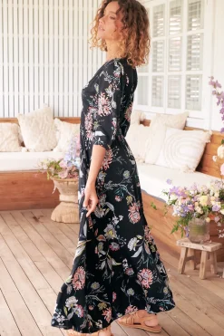 Indiana Maxi Dress - Lace Back Shirred Waist A Line Dress with Handkerchief Hemline in Under The Stars Print><noscript><img width=