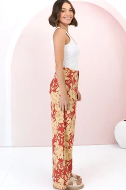 Ione Pants - Fitted High Waisted Wide Leg Pants in Mistle Print><noscript><img width=
