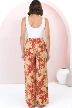 Ione Pants - Fitted High Waisted Wide Leg Pants in Mistle Print><noscript><img width=