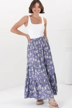 Ishaka Maxi Skirt/Midi Dress - Shirred Waistband Tiered Skirt or Dress in Floral Print>Salty Crush Hot