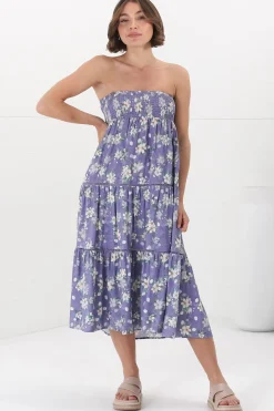 Ishaka Maxi Skirt/Midi Dress - Shirred Waistband Tiered Skirt or Dress in Floral Print><noscript><img width=