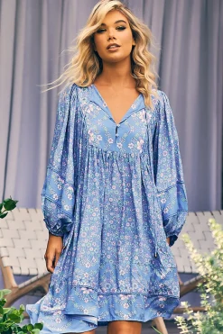 - Adela Mini Dress: Oversized Smock Dress with Batwing Sleeves in Butterfly Fields Print><noscript><img width=