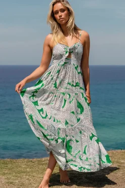 - Bambi Maxi Dress: Sun Dress with Cut Out Detail and Bow at the Bust in Kashira Print>Jaase Online