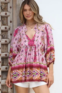 - Boheme Blouse: Thick Collar Smock Blouse in Lost Tribe Print>Jaase Sale