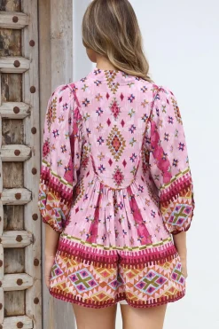 - Boheme Blouse: Thick Collar Smock Blouse in Lost Tribe Print><noscript><img width=