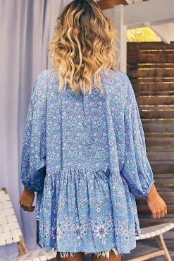 - Chloe Top: Very Oversized Crochet Trim Neckline Smock Top in Butterfly Fields Print><noscript><img width=