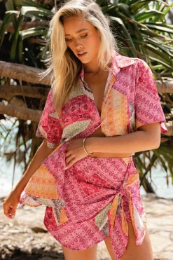 JAASE - Scout Skort - High Waisted Front Tie Up Wrap Skort in Viva Bonita Print>Salty Crush Clearance