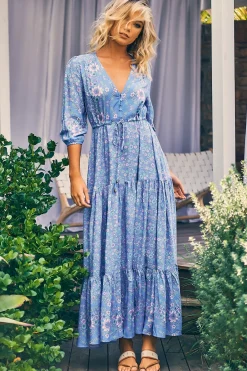 - Tessa Maxi Dress: A Line Pull Tie Waist Dress in Butterfly Fields Print>Jaase Discount