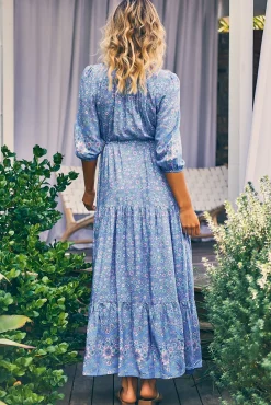 - Tessa Maxi Dress: A Line Pull Tie Waist Dress in Butterfly Fields Print><noscript><img width=