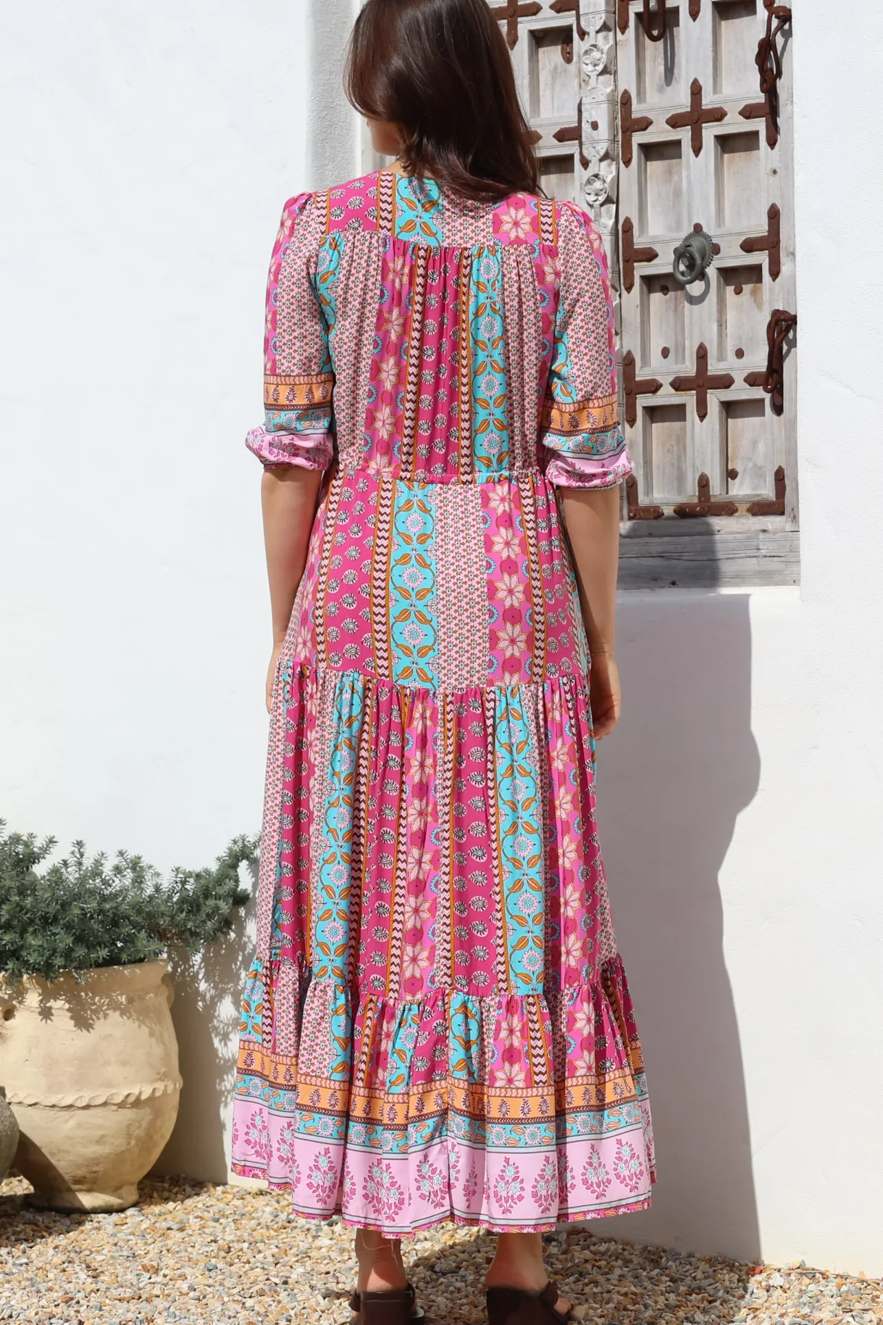 JAASE - Tessa Maxi Dress: A Line Pull Tie Waist Dress in Cedella Print>Salty Crush Best