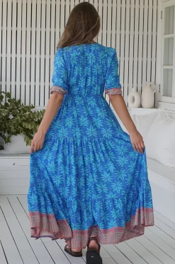- Tessa Maxi Dress: A Line Pull Tie Waist Dress in Take Me On Vacay Print><noscript><img width=