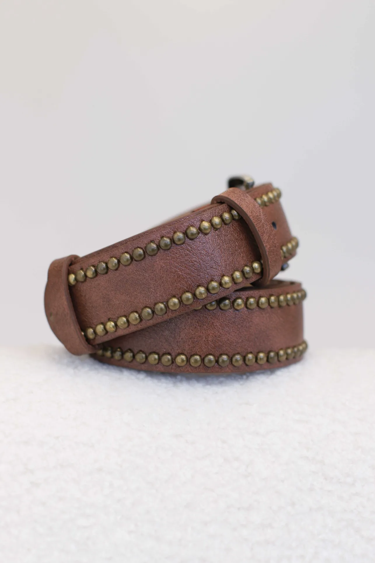 Jace PU Leather Gold Buckle Studded Belt - Brown>Salty Crush