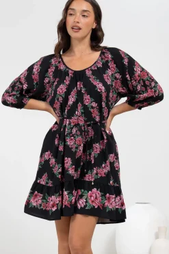 Jannis Mini Dress - Scoop Neckline Shift Dress with Belt in Love Story Print>Salty Crush Online
