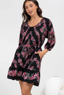 Jannis Mini Dress - Scoop Neckline Shift Dress with Belt in Love Story Print><noscript><img width=
