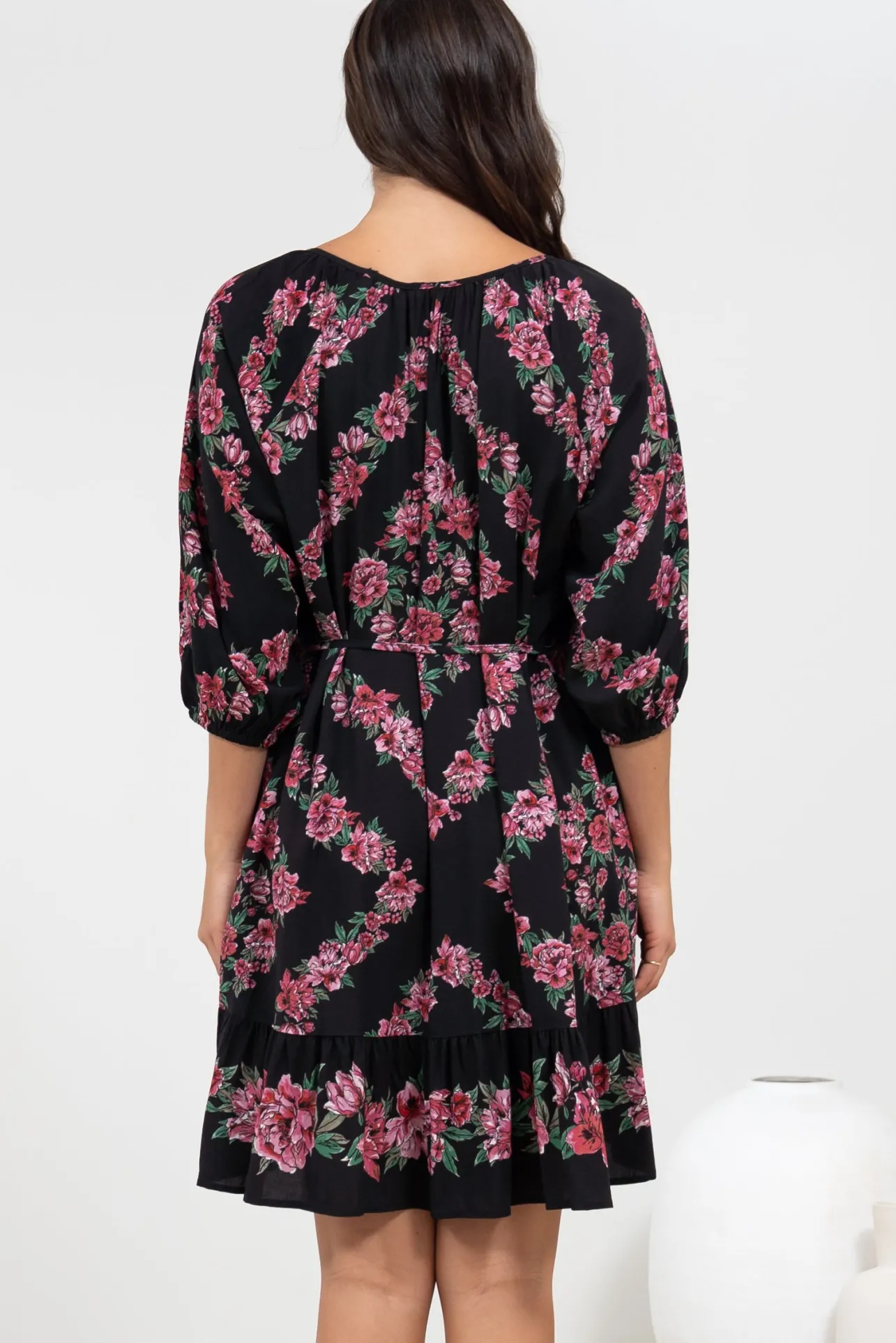 Jannis Mini Dress - Scoop Neckline Shift Dress with Belt in Love Story Print>Salty Crush Online