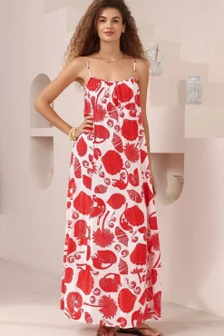 Java Maxi Dress - Adjustable Strap Scoop Neckline Sun Dress in Alexa Print>Salty Crush Clearance