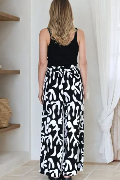 Jaxie Pants - Elasticated Paperbag Waist with Drawstring Wide Leg Pants with Pockets in Black><noscript><img width=