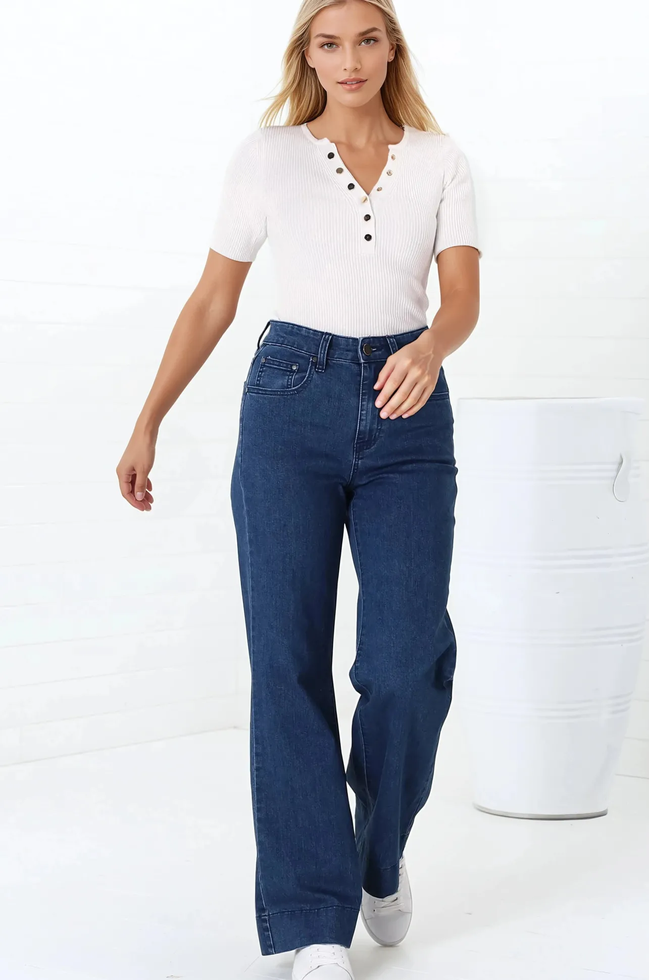 Jesse Jeans - High Waisted Wide Leg Jeans in Dark Denim>Salty Crush New