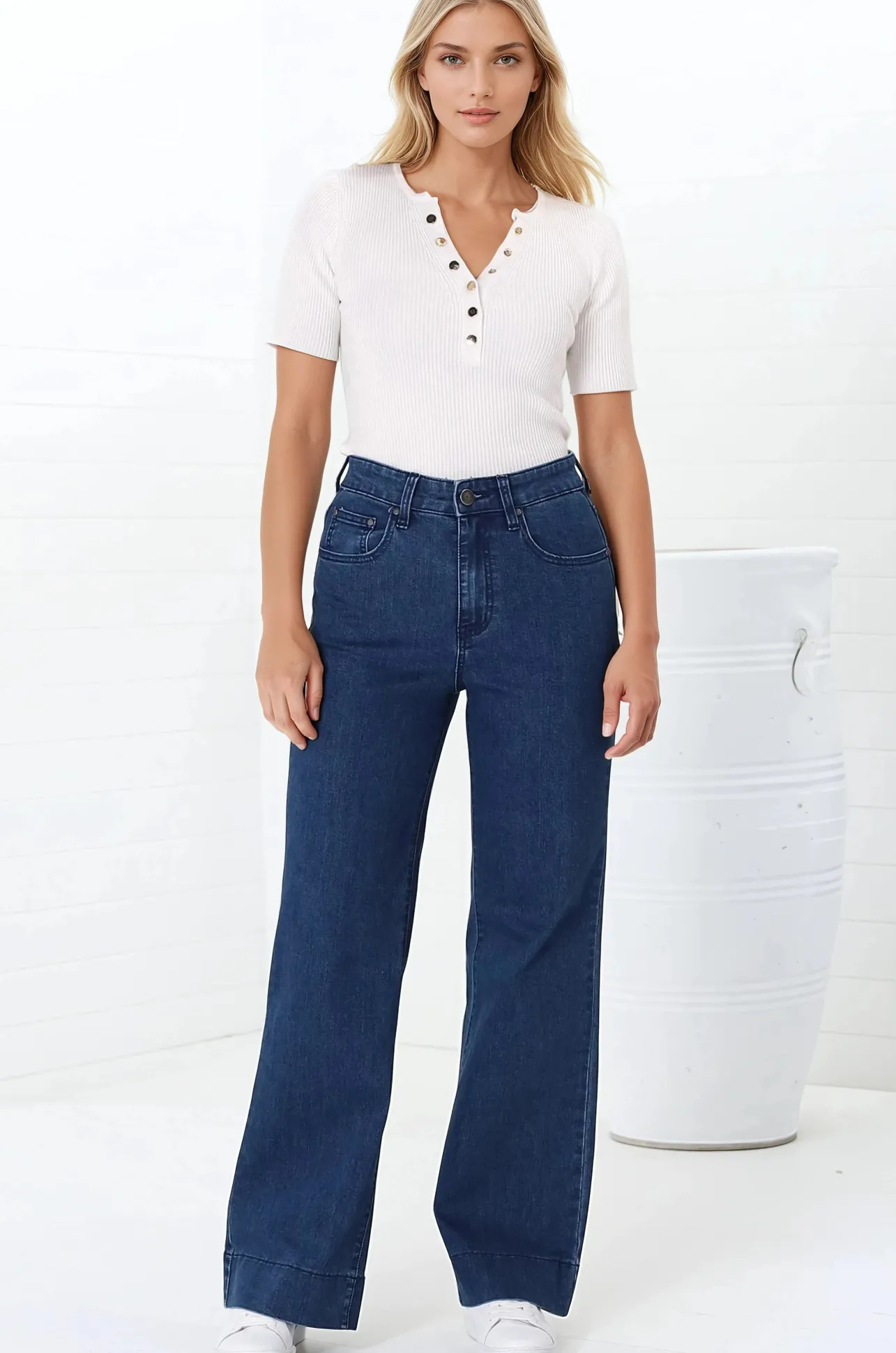 Jesse Jeans - High Waisted Wide Leg Jeans in Dark Denim>Salty Crush New