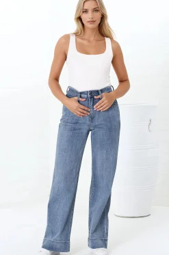 Jesse Jeans - High Waisted Wide Leg Jeans in Medium Wash Denim>Salty Crush Discount