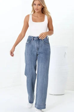 Jesse Jeans - High Waisted Wide Leg Jeans in Medium Wash Denim><noscript><img width=