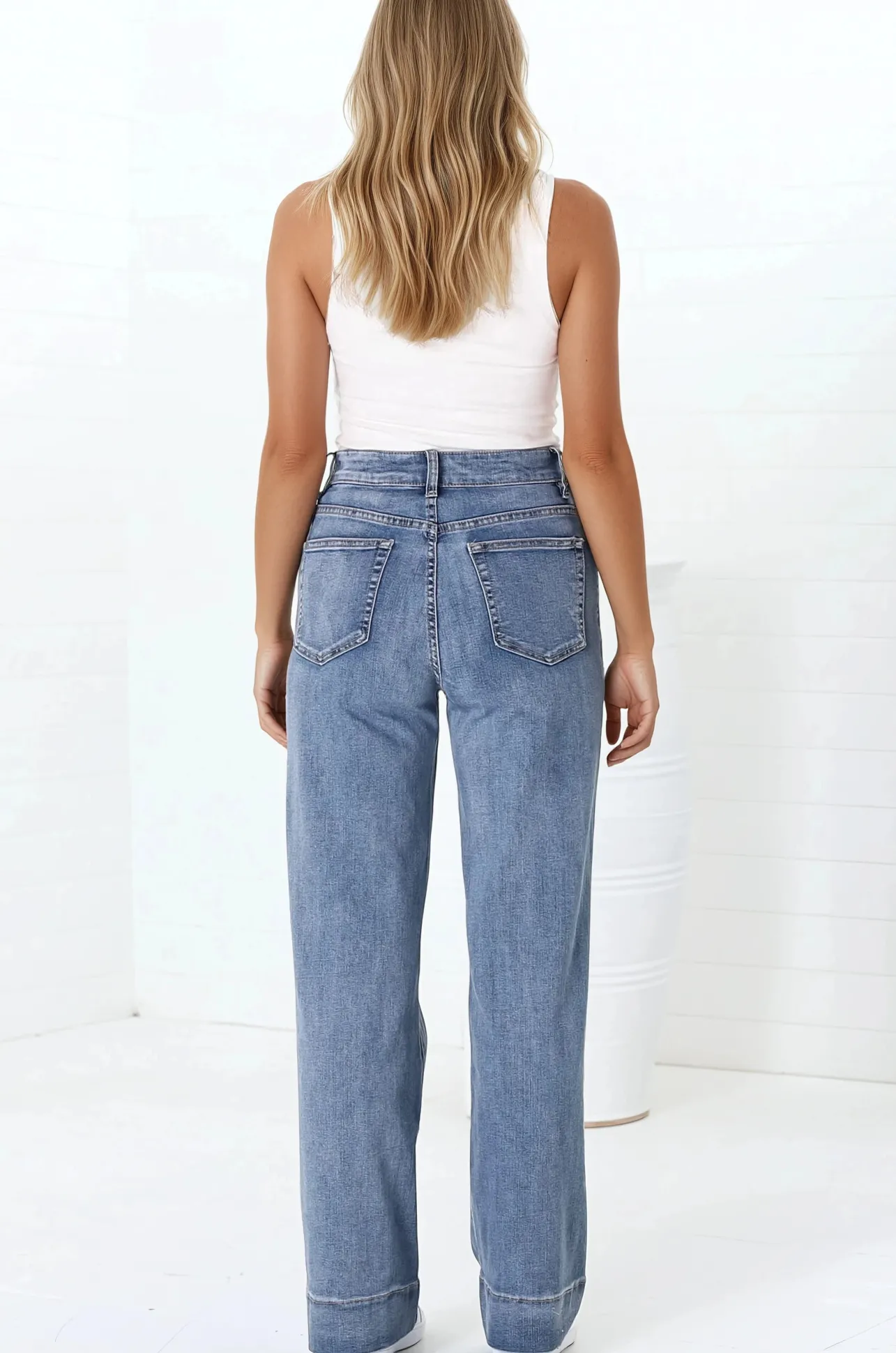 Jesse Jeans - High Waisted Wide Leg Jeans in Medium Wash Denim>Salty Crush Discount