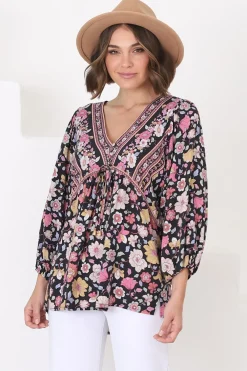 Joelle Top - V Neck High-Low Top in Anissa Print Black><noscript><img width=