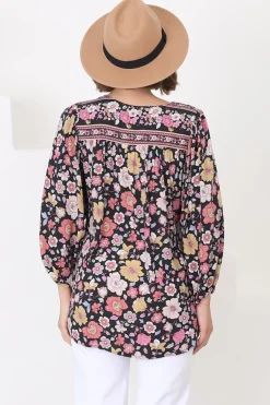 Joelle Top - V Neck High-Low Top in Anissa Print Black><noscript><img width=