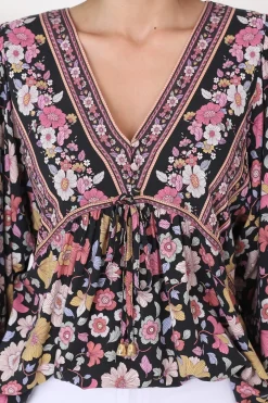 Joelle Top - V Neck High-Low Top in Anissa Print Black><noscript><img width=