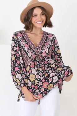 Joelle Top - V Neck High-Low Top in Anissa Print Black><noscript><img width=
