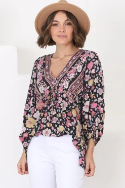 Joelle Top - V Neck High-Low Top in Anissa Print Black><noscript><img width=