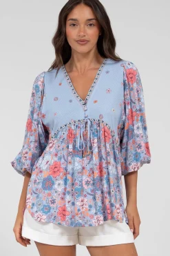 Joelle Top - V Neck High-Low Top in Marlo Print><noscript><img width=