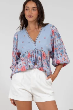 Joelle Top - V Neck High-Low Top in Marlo Print><noscript><img width=