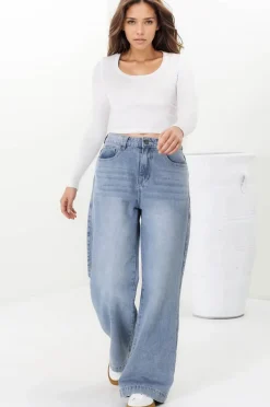 Joey Jeans - Relaxed Mid Rise Mum Jeans in Light Denim>Salty Crush Best