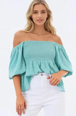 Jones Top - On or Off Shoulder Pull Over Top in Airin Print>Salty Crush Best