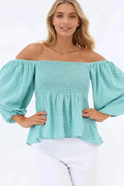 Jones Top - On or Off Shoulder Pull Over Top in Airin Print><noscript><img width=
