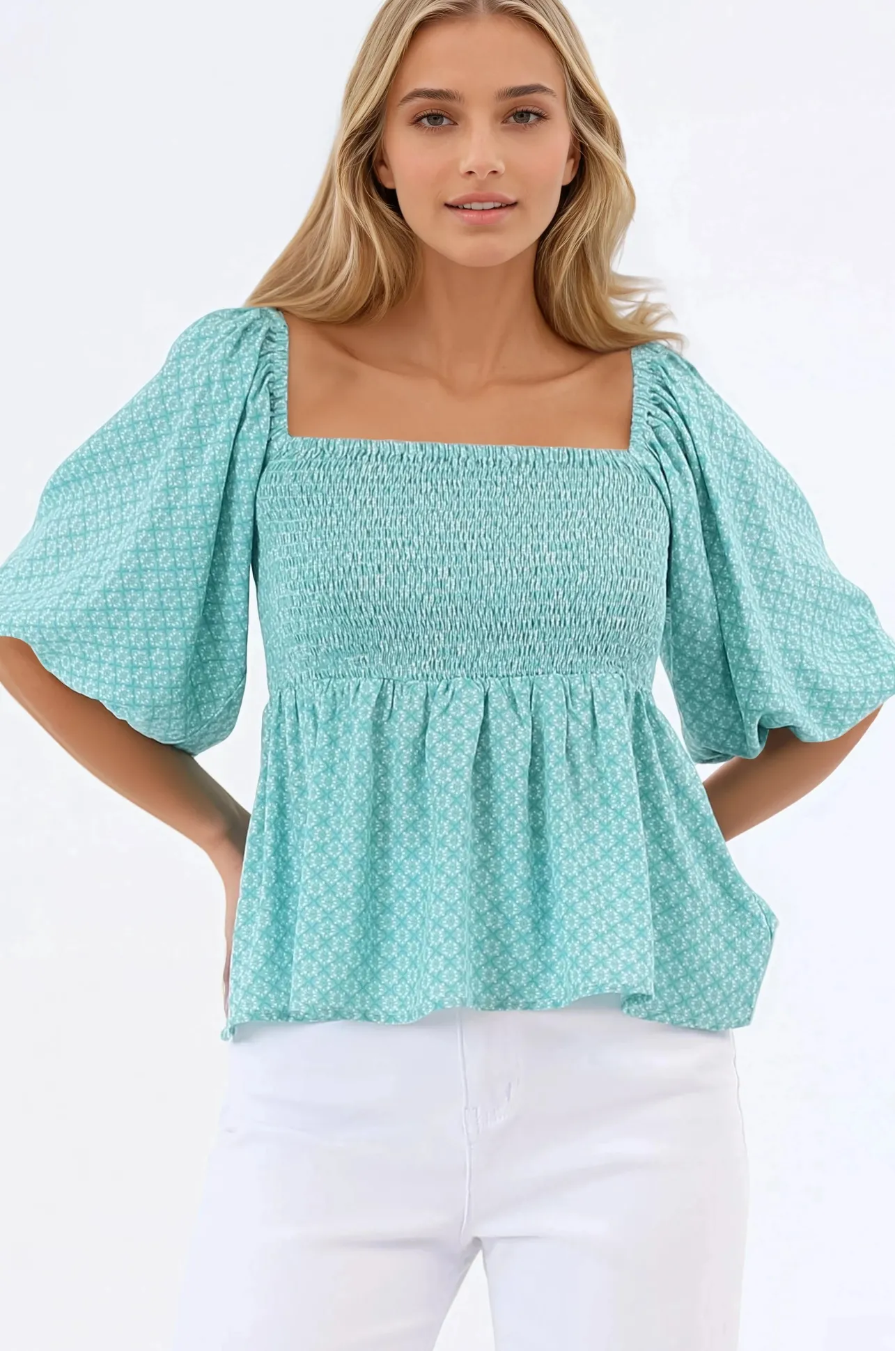 Jones Top - On or Off Shoulder Pull Over Top in Airin Print>Salty Crush Best