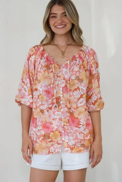 Journee Top - On or Off Shoulder Button Down in Tammi Print><noscript><img width=