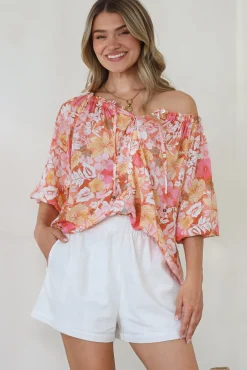 Journee Top - On or Off Shoulder Button Down in Tammi Print><noscript><img width=