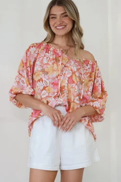 Journee Top - On or Off Shoulder Button Down in Tammi Print><noscript><img width=