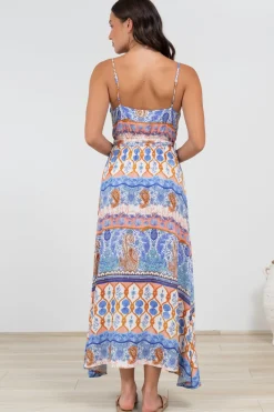 Judy Maxi Dress - Cross Bodice Sun Dress with Matching Belt in Belly Print><noscript><img width=