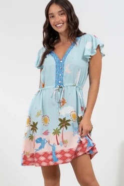 Kailin Mini Dress - Cap Sleeve A Line Dress in Staria Print><noscript><img width=