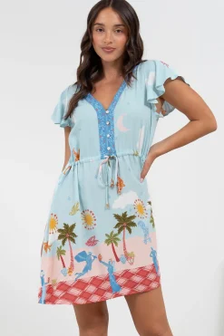 Kailin Mini Dress - Cap Sleeve A Line Dress in Staria Print><noscript><img width=