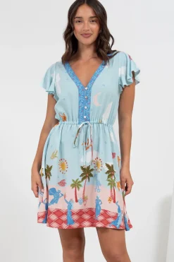 Kailin Mini Dress - Cap Sleeve A Line Dress in Staria Print><noscript><img width=