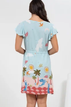 Kailin Mini Dress - Cap Sleeve A Line Dress in Staria Print><noscript><img width=