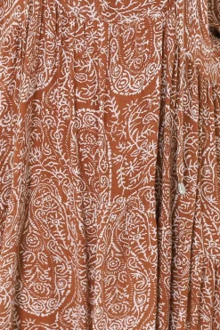 Kamali Midi Dress - Batwing Sleeve Smock Dress with Lace Detailing in Khalid Print Rust><noscript><img width=