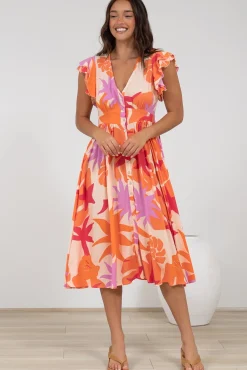 Karah Midi Dress - V Neck Frill Sleeve Dress in Kendal Print><noscript><img width=