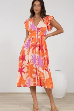 Karah Midi Dress - V Neck Frill Sleeve Dress in Kendal Print><noscript><img width=
