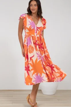 Karah Midi Dress - V Neck Frill Sleeve Dress in Kendal Print><noscript><img width=